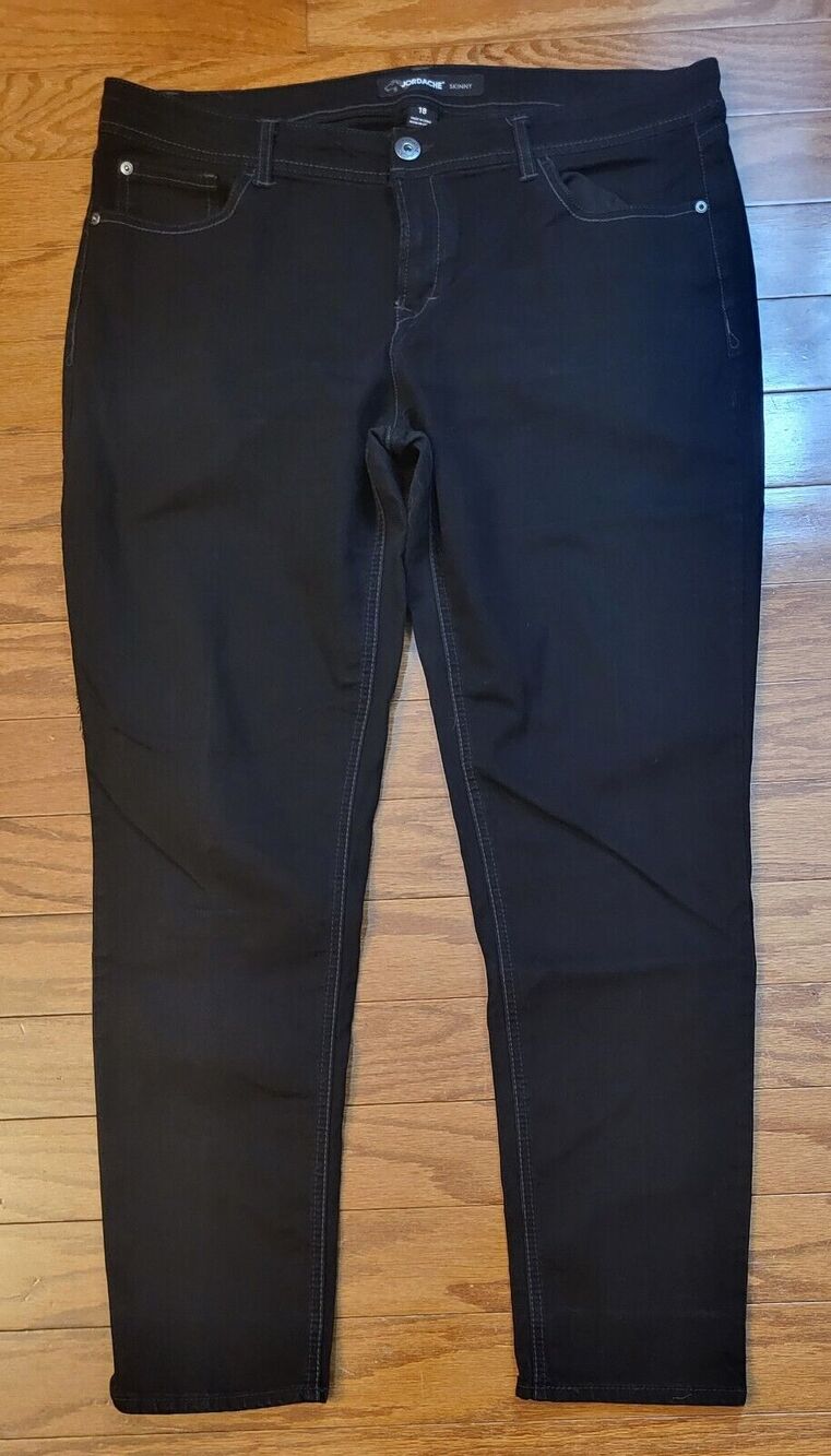 Jordache Jeans Womens 18 Black High Rise Skinny Faded Stretch Denim 38x29